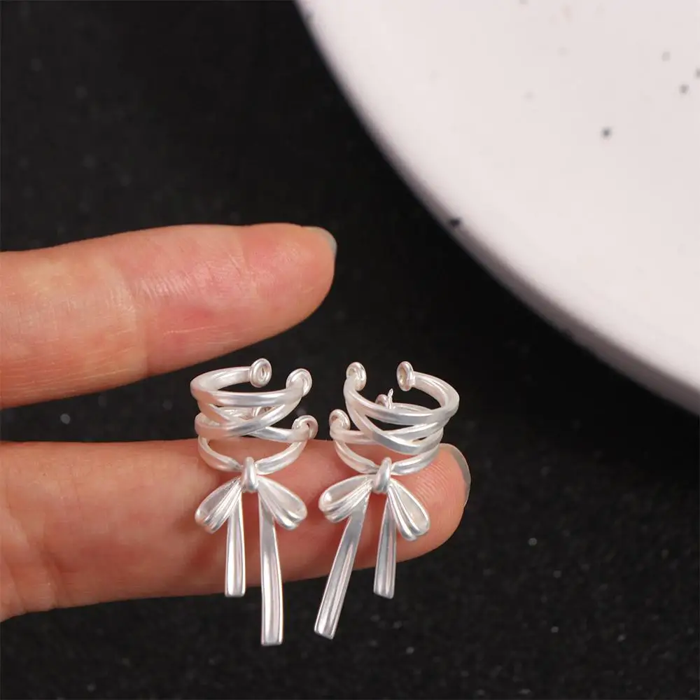 Creative Y2K Balletcore Ribbon Ear Cuff Non-piercing Korean Style Lacing Bow Ear Cuffs Jewelry Harajuku Bow Earrings Ladies