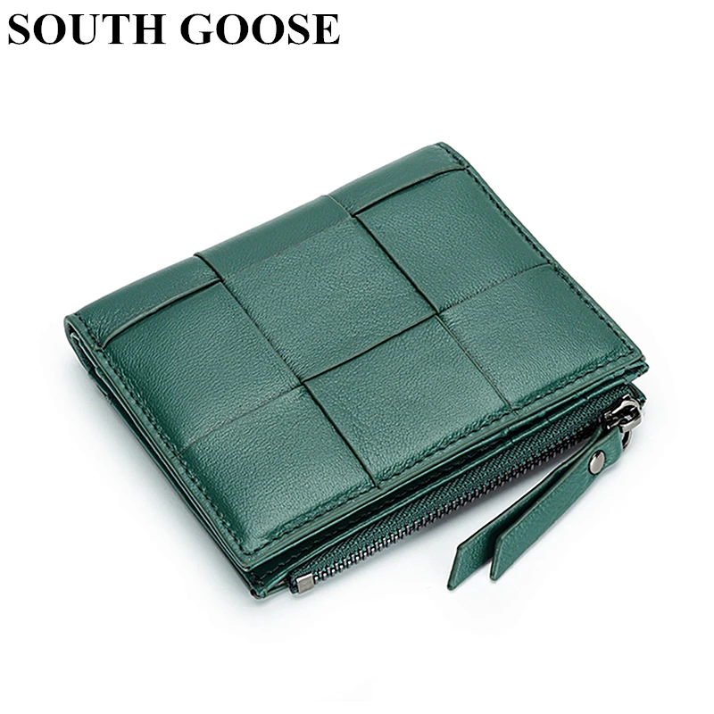 

Genuine Leather Women Wallets and Purses Luxury Sheepskin Knitting Bifold Hasp Wallet Female Fashion Card Holder Coin Purses