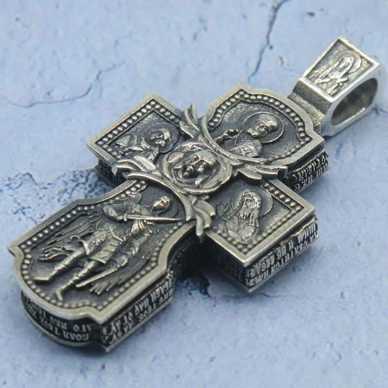 จี้ไม้กางเขนใหญ่แบบพระภิกษุ น้ำหนัก 29.5 กรัม ไม้กางเขนสำหรับสวดมนต์ ศาสนาคริสต์ออร์โธดอกซ์ตะวันออก เงินแท้ 925 ดีไซน์ทันสมัย