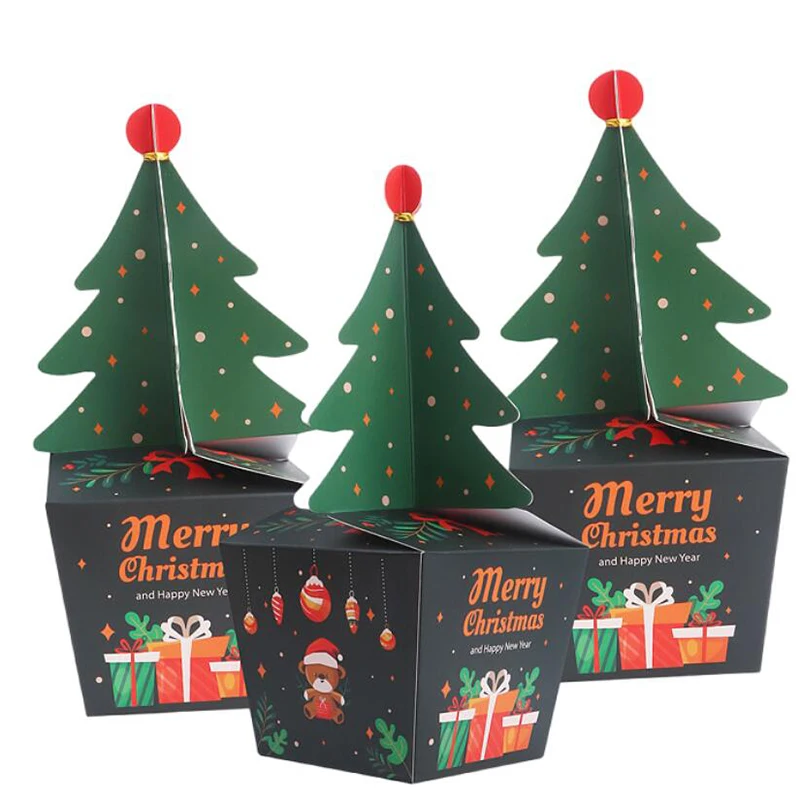 10/20Pcs Wesołych Świąt Choinka Pudełka na prezenty Apple Cake Candy Box Papierowe pudełko do pakowania Xmas Noel Navidad Natal New Year Party Favor