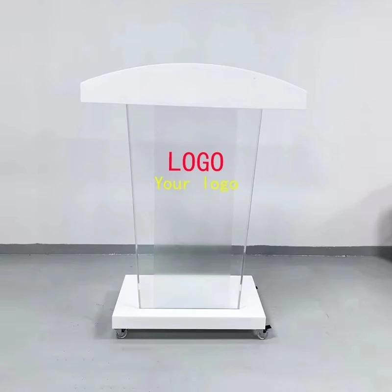 

xg-Modern Simple Acrylic Wheeled Podium Lecture Desk for Wedding Church MC School Use with Customizable Color & Size@