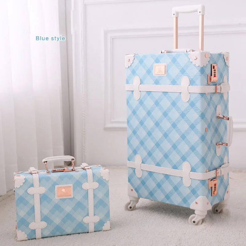 2024 13 Inch Waterproof Vintage Trunk Box Case Bag Luggage Small Suitcase Floral Decorative Box with Straps for Women