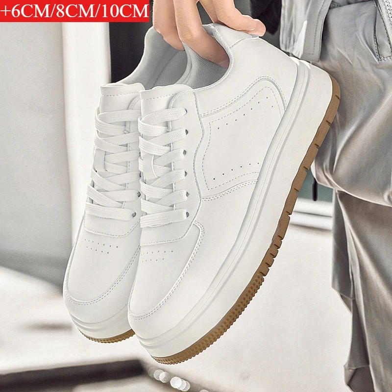 New Height-increasing Shoes for Men: 10CM-8CM-6CM Invisible Height-increasing Sports Shoes, White Sports Shoes, Large Size 37-44