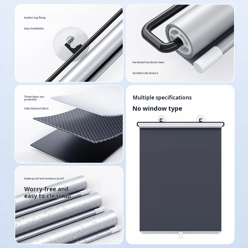 ستائر دوارة لاسلكية قابلة للسحب مع 3 قطعة أكواب شفط من التيتانيوم فضي/أخضر ستارة تعتيم كاملة بدون حفر