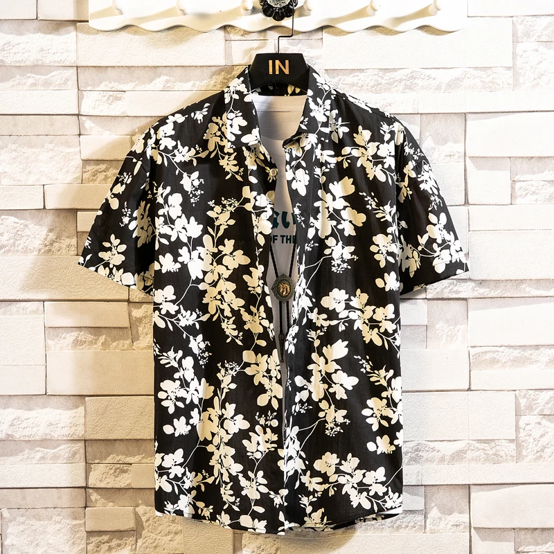 Camisa hawaiana de manga corta para hombre, camisa informal de algodón de alta calidad con estampado Floral, solapa de playa, Estilo Vintage