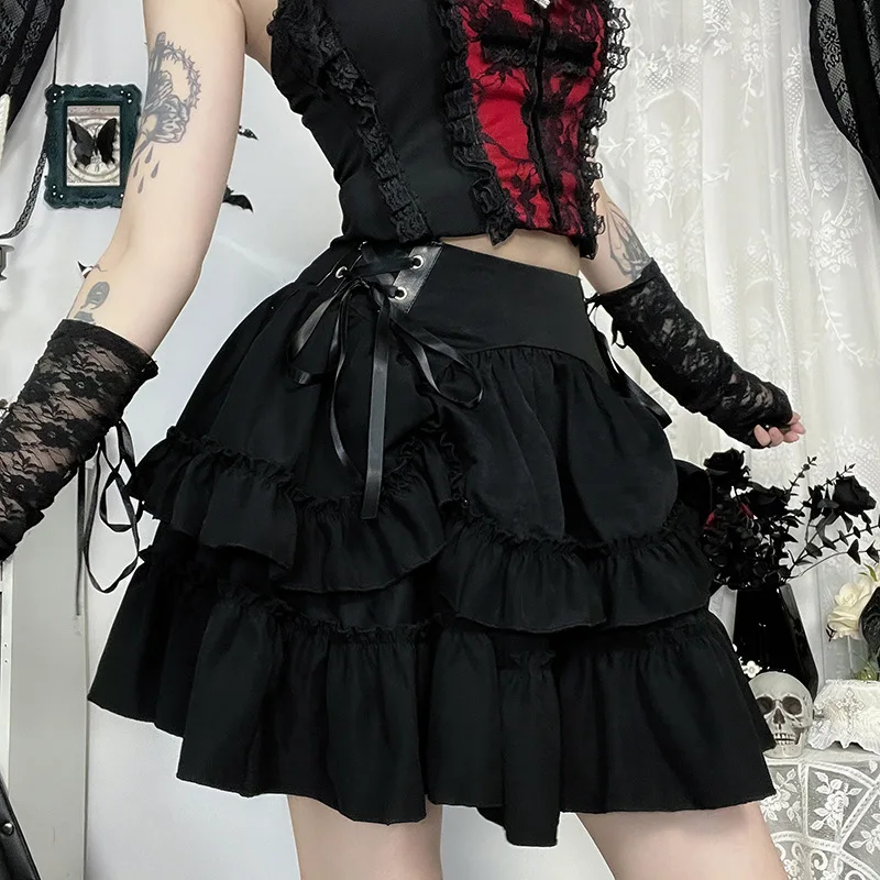 Gothic Retro Lolita Women Medieval Vintage Cake Skirt Fashion Cosplay Costume Black Steampunk Fluffy Layered Puffy Skirts