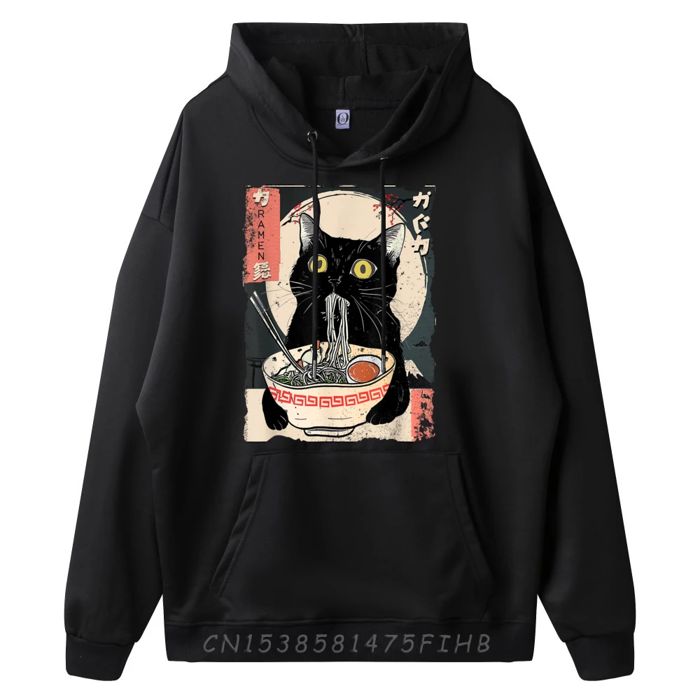 Kawaii Cat Eating Ramen Noodles Funny Teens Sweatshirts For Men Breathable Halloween Printed