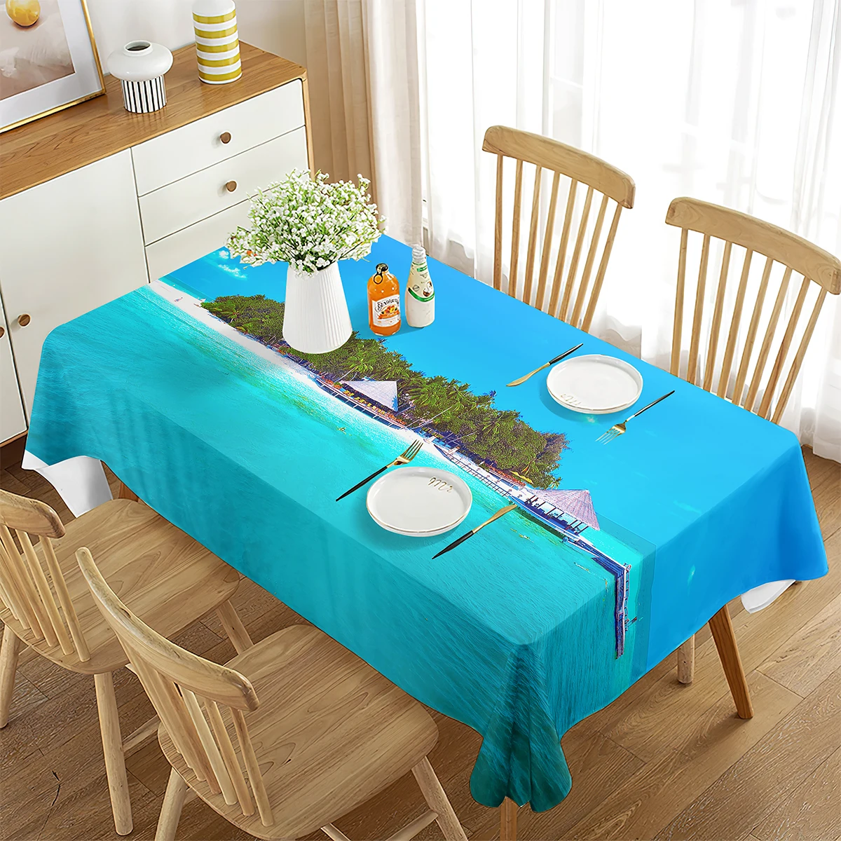 Hawaii Tablecloth, Waterproof and Wipeable Table Cloth for Restaurant Kitchen Dinner,Beach Modern Washable Polyester Table Cover