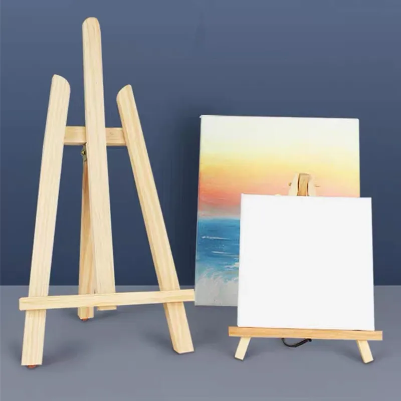 Mini Shelf Natural Wood Tripod Easel Frame Painting Craft Holder Desktop Painting Table Name Card Stand Display Holder Children