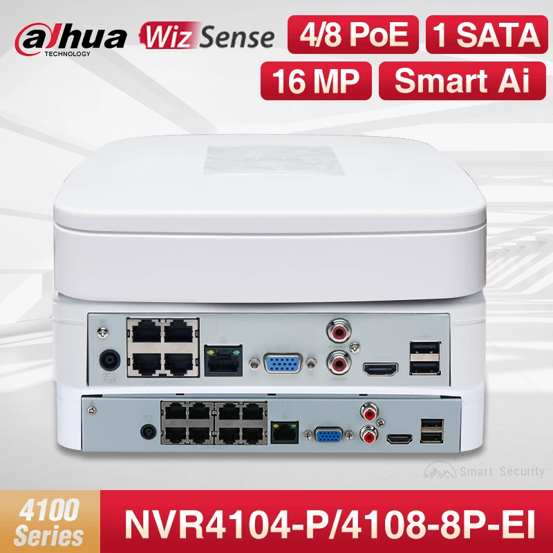 Dahua 4/8/16 CH 4/8 PoE Smart Ai Video Recorder Face Recognition WizSense Camera System NVR4104-P-EI NVR4108-8P-EI NVR4116-8P-EI