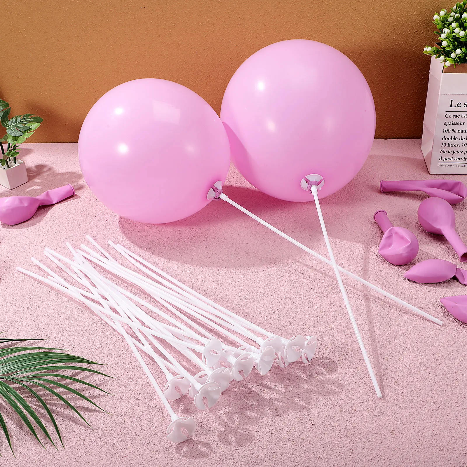 

50pcs Balloon Sticks with Cups Holders for Party Carnival Wedding Birthday Decorations Reusable Long White Accessories