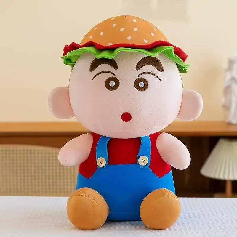 Crayon Shinchan Hamburger Shape Plush Doll Soft Stuffed Toy Fluffy Throw Pillow Cute Anime Figure Cushion Sofa Bed Decor
