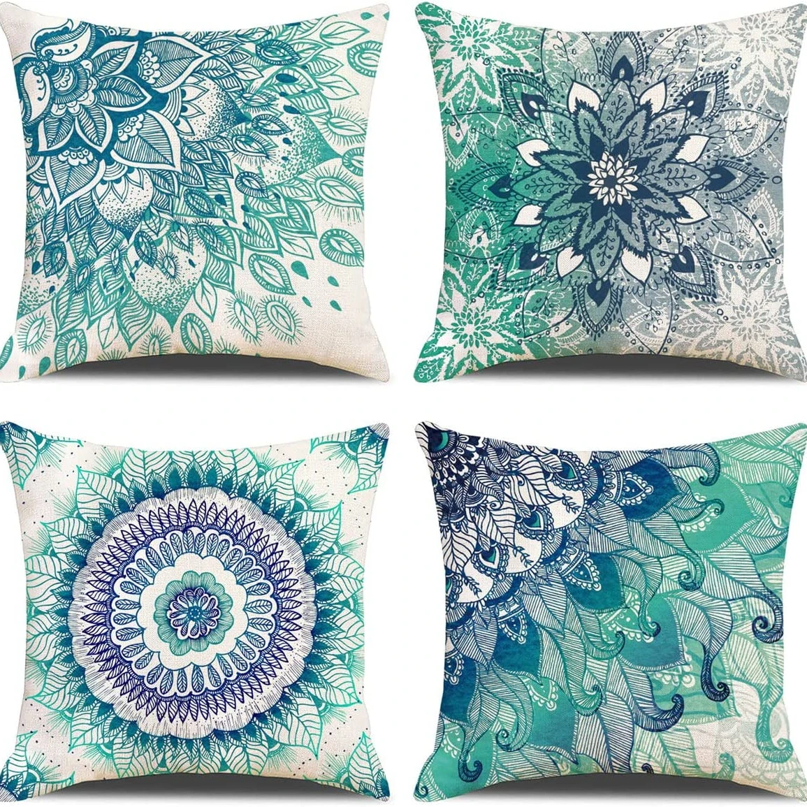 Blue Mandala Linen Cushion Cover for Car Living Room Sofa Bedroom Home Decor, 40x40 45x45 50x50 60x60 Pillowcase
