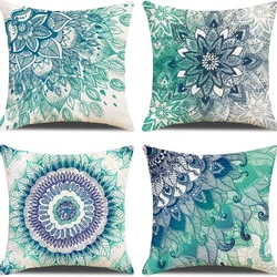 Blue Mandala Linen Cushion Cover for Car Living Room Sofa Bedroom Home Decor, 40x40 45x45 50x50 60x60 Pillowcase