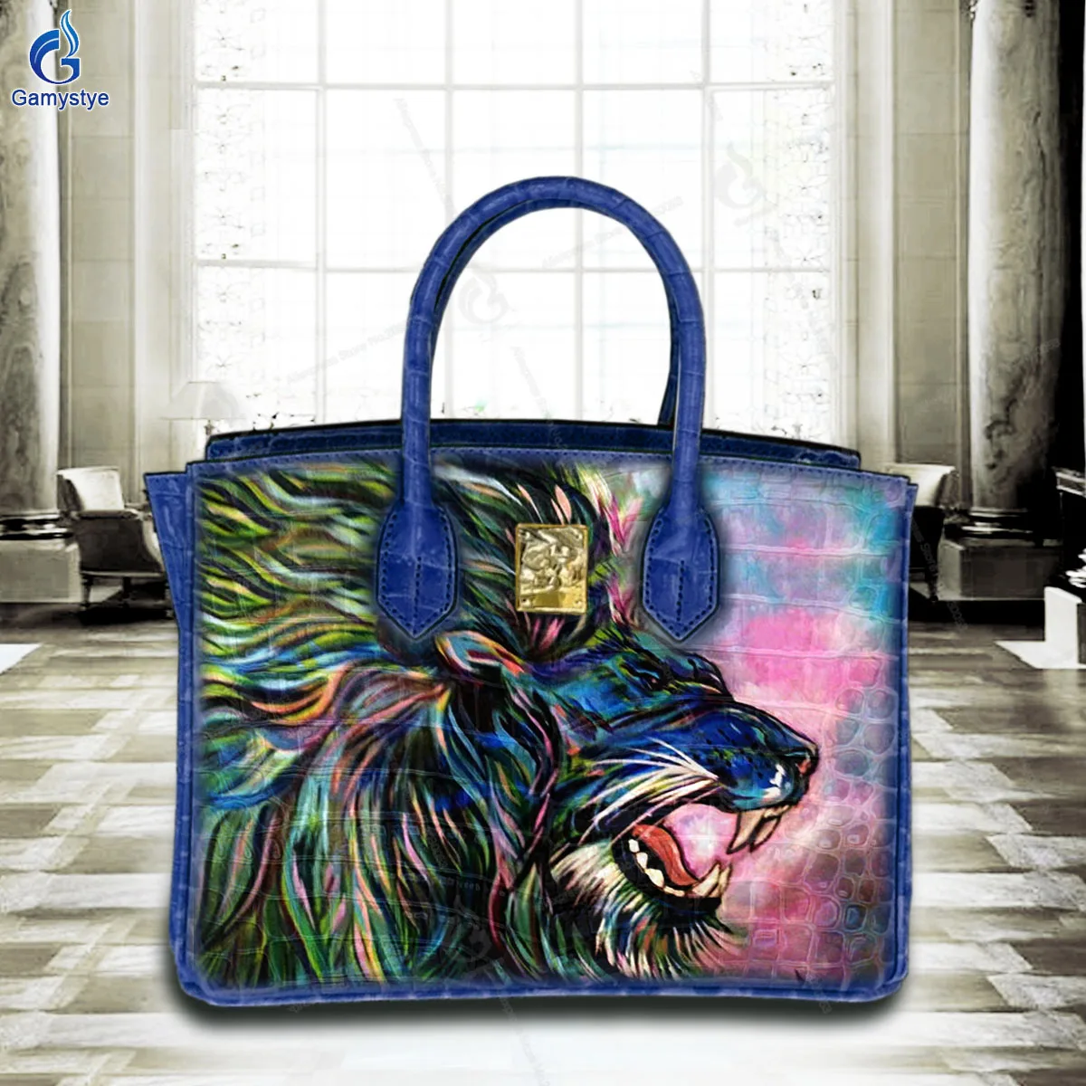 

Hand Draw Customize Art Animals with sharp teeth Bags Designer Totes Women purses and handbag 100% Real Cowhide Leather Fashion