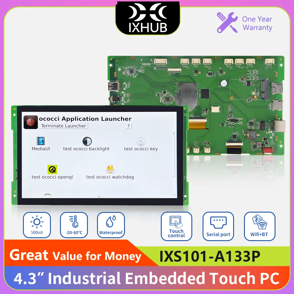 

IXHUB Allwinner A133P Debian Linux Development Board 4.3 Inch Capacitive Touch Screen LCD Module Quad-Core for Smart Home Automa
