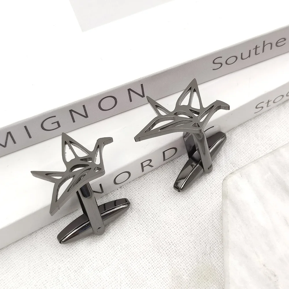 

Thousand Paper Cranes Cufflinks Stainless Steel Lucky Crane Sleeves Button for Mens Charm Shirt Birds Collar Cuff Links Jewelry