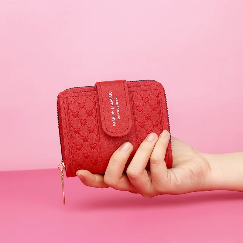 

2024 Embroidered Love Heart Women Wallet Zipper Short Ladies Wallet Purse Multifunction Id Holder Card Holders Wallet