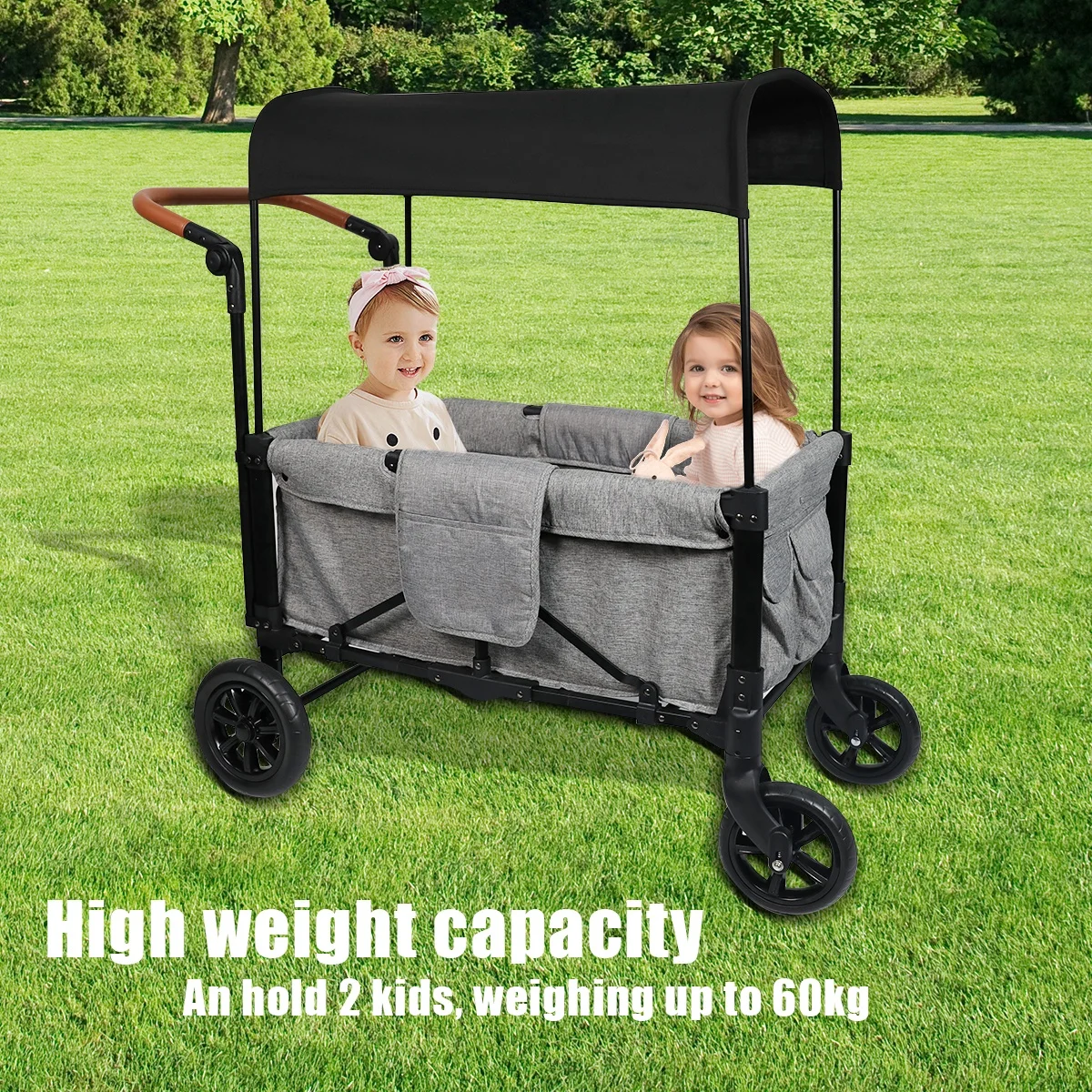 Prodigy baby supplier Outdoor Kids Camping Luxury 2 Seats Stroller Wagon Kids Baby Travel  Folding Wagon Stroller With Canopy