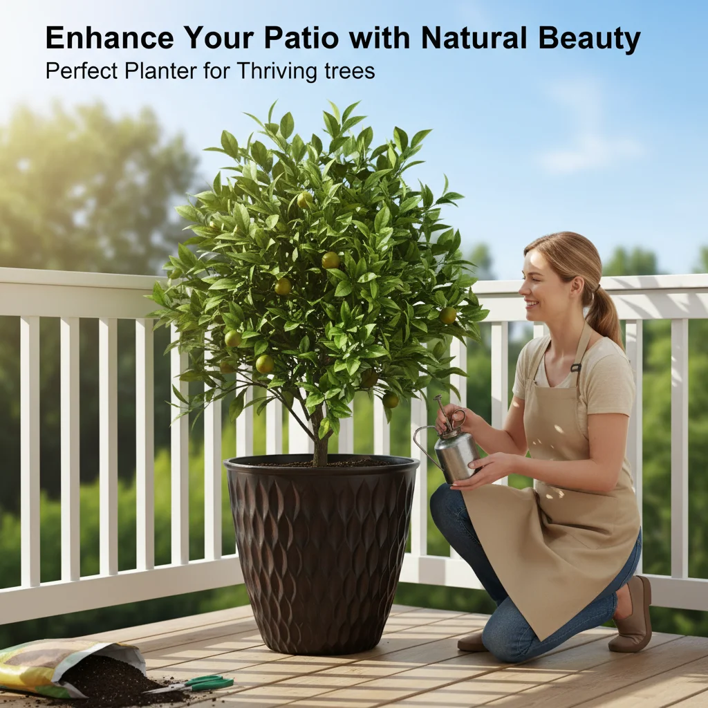 

Simple Floor-Standing Fiberglass Flower Pot Set for Courtyard Green Plants and Decorative，Matte Black Plastic Flower Ornaments，