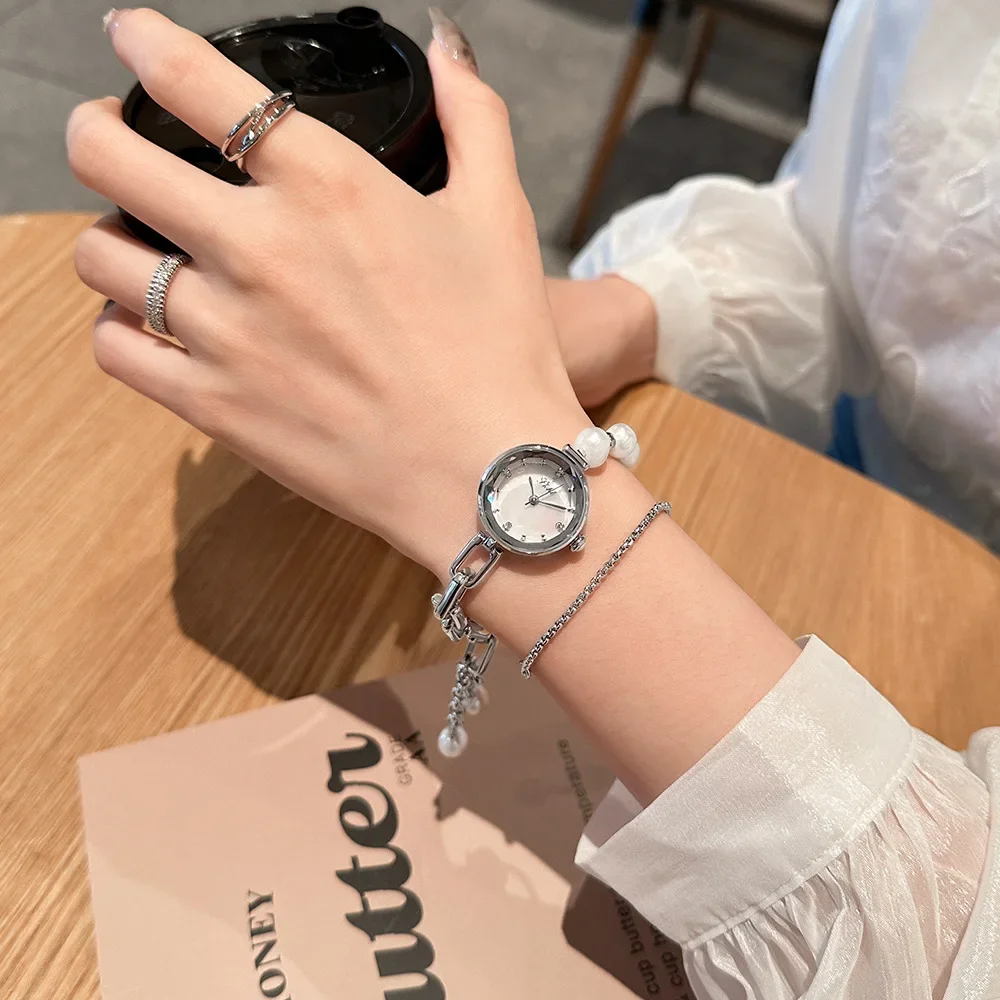 Luxury Watch for Women Elegant White Pearl Bracelet Chain Quartz Waterproof Top Brand Ladies Small Wristwatch