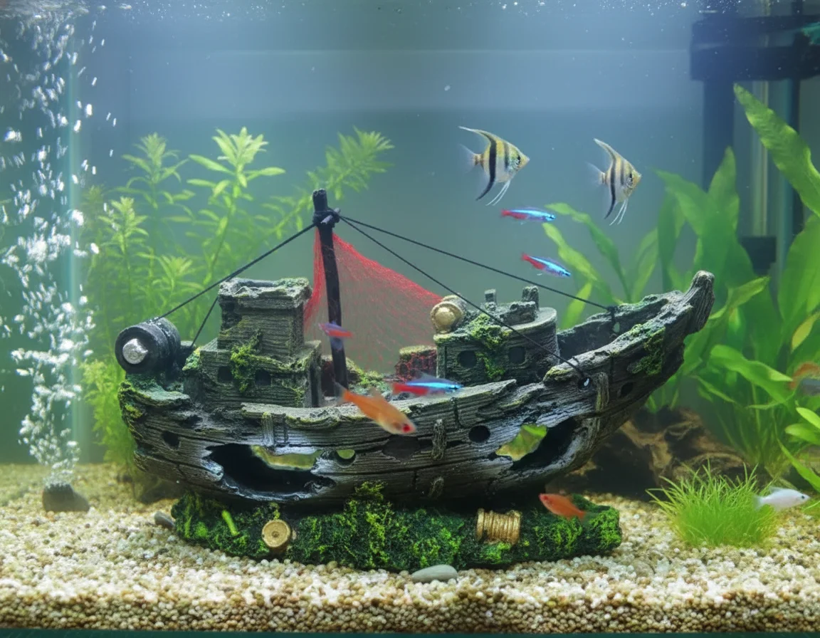 fish tank accessories pirate ship kathson Aquarium Shipwreck Decor Sunken Ornament Shipwreck Decoration Resin Sunken Boat Betta Fish Sunken Ships for Freshwater Saltwater Tanks, Dark Brown : Pet Supplies This highly detailed piece adds mystery Fish Tank Shipwreck Decor, Extra