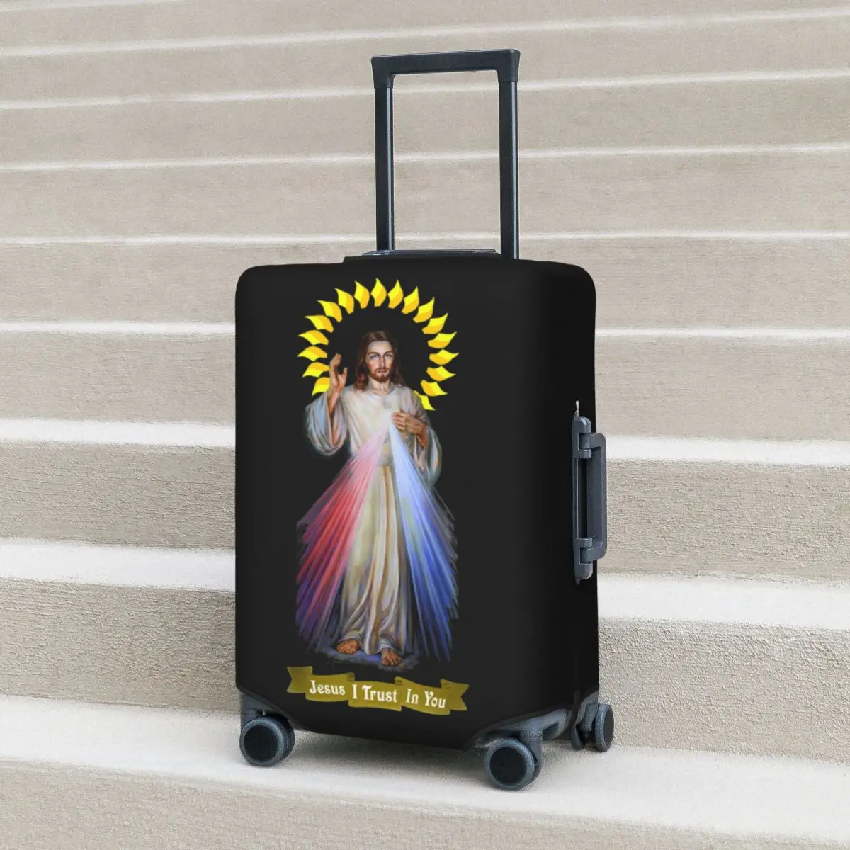 

Jesus Divine Mercy Suitcase Cover Flight Jesus I Trust in You Elastic Luggage Accesories Cruise Trip Protector