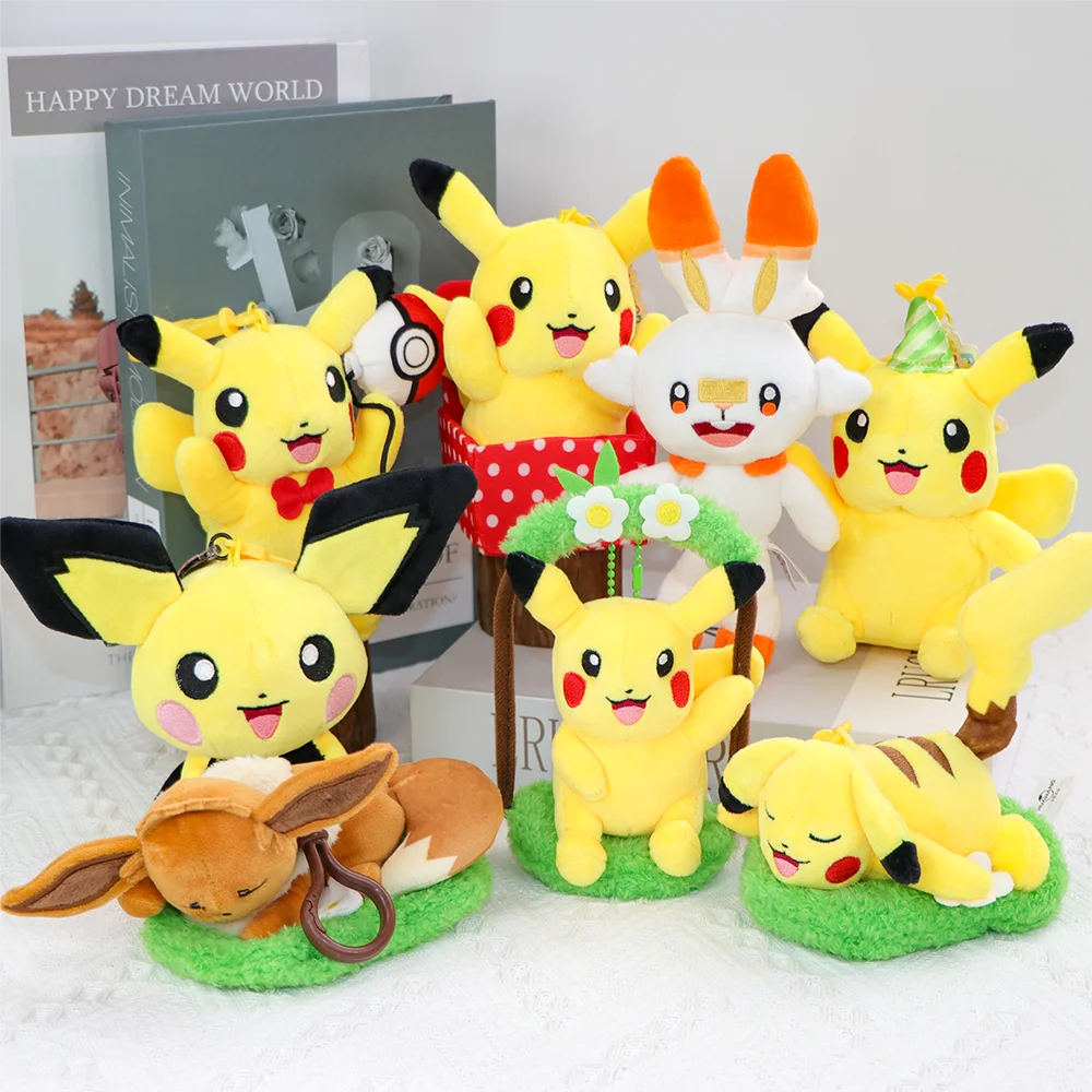 Pokemon Pikachu Plush Pendant Toy Dolls Vaporeon Leafeon Sylveon Scorbunn Charmander SnorlStuffed Backpack Decoration Doll Gifts