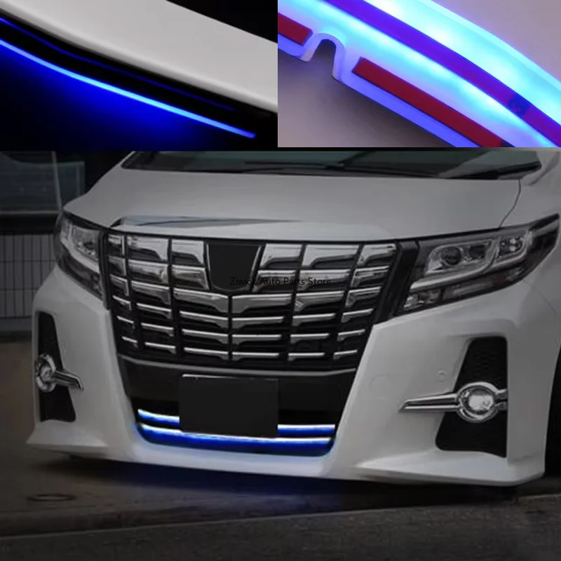 2 PCS Blue Led Car Front Bumper Grille Trim for Toyota Alphard 30 2015 Auto Exterior Accessory