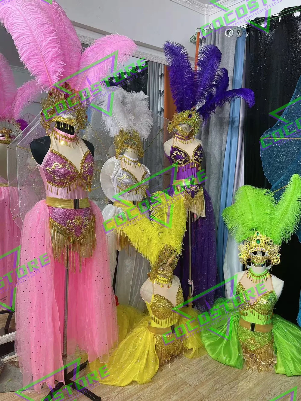 

Samba Costume Carnival Brazilian Dancer Ostrich Hair Stage Show Feather Dance Costumes Opening Ceremony Performance Clothes Set