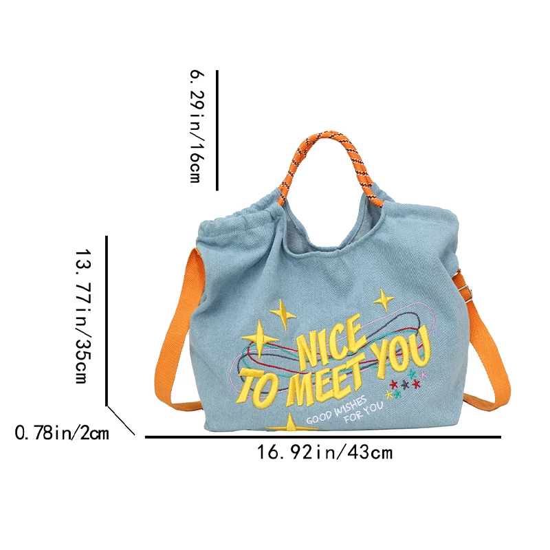 Classic denim material large capacity shoulder bag, color pattern casual fashion classic, suitable for all types of women