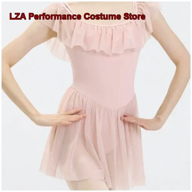 Dance Costume Ruffle Sleeve Gymnastics Leotard One-Piece Dress Women's Adult Basic Training Art Exam Princess Dress