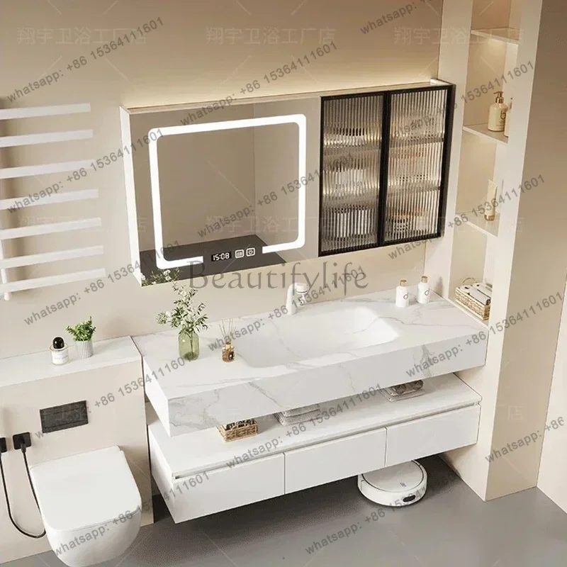Cream Style Bathroom Cabinets Modern Luxury Large Capacity Storage Smart Mirror Cabinets Vanity Furniture Bagno