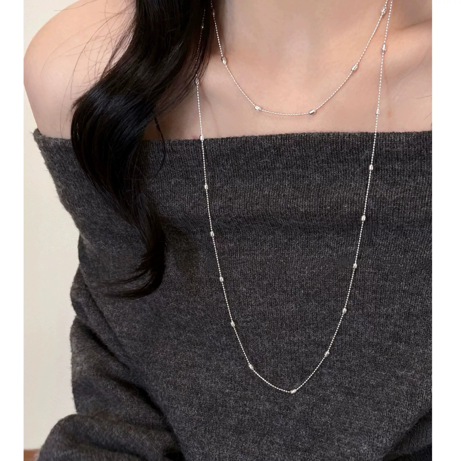 Vintage Gold Silver Color Double Layered Long Stacking Choker Temperament Chain Necklace For Women Fashion Trendy New Jewelry image 5