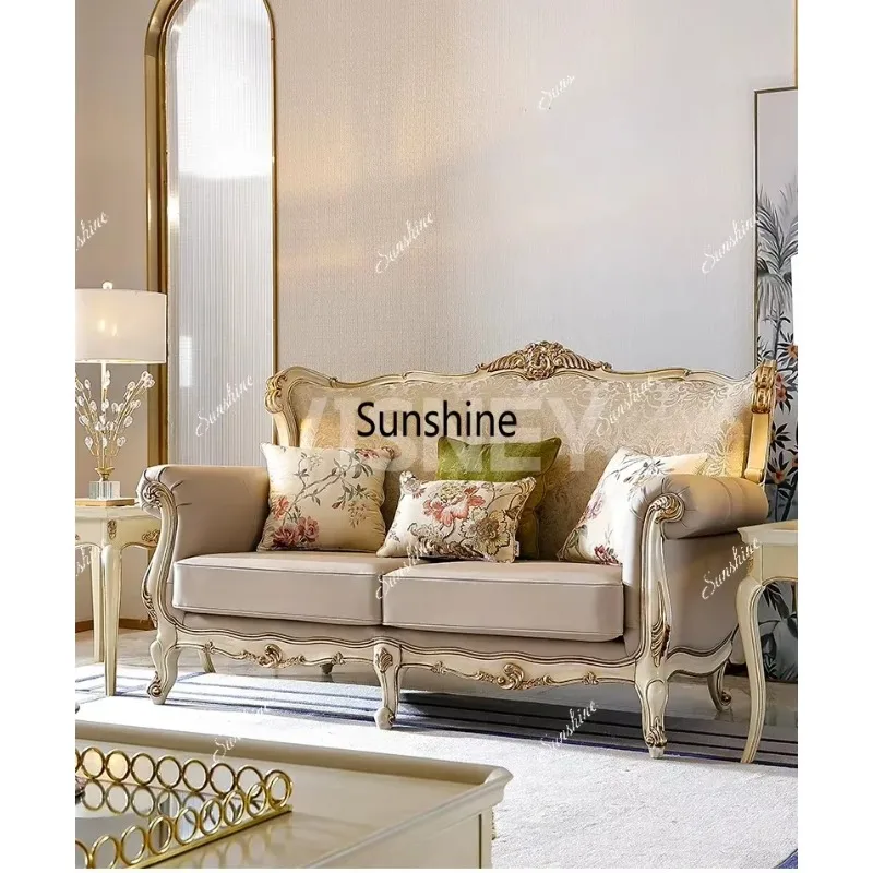YYHigh-end court retro small French modern luxury villa European living room three-person sofa