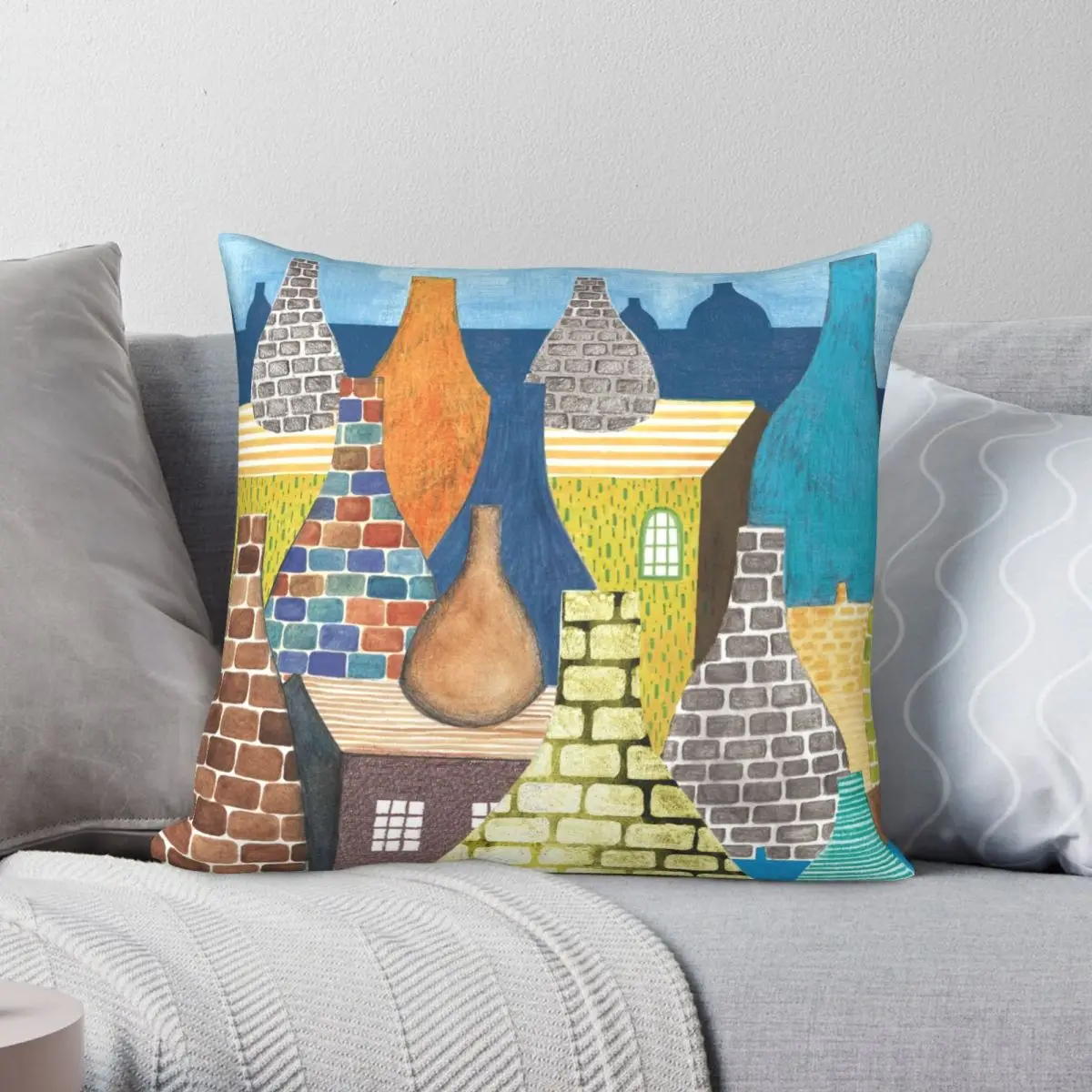 STOKE ON TRENT POTTERIES Square Pillowcase Polyester Linen Velvet Printed Zip Decor Bed Cushion Cover