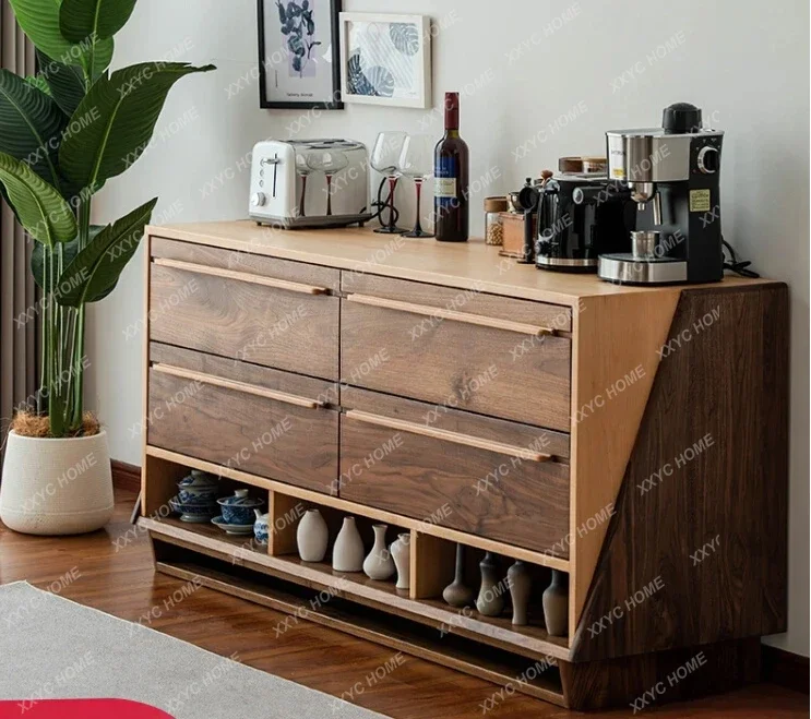 

Black Walnut Solid Wood Dining Side Storage Organizer Hallway Silent Wind Contrast Color Chest of Drawers