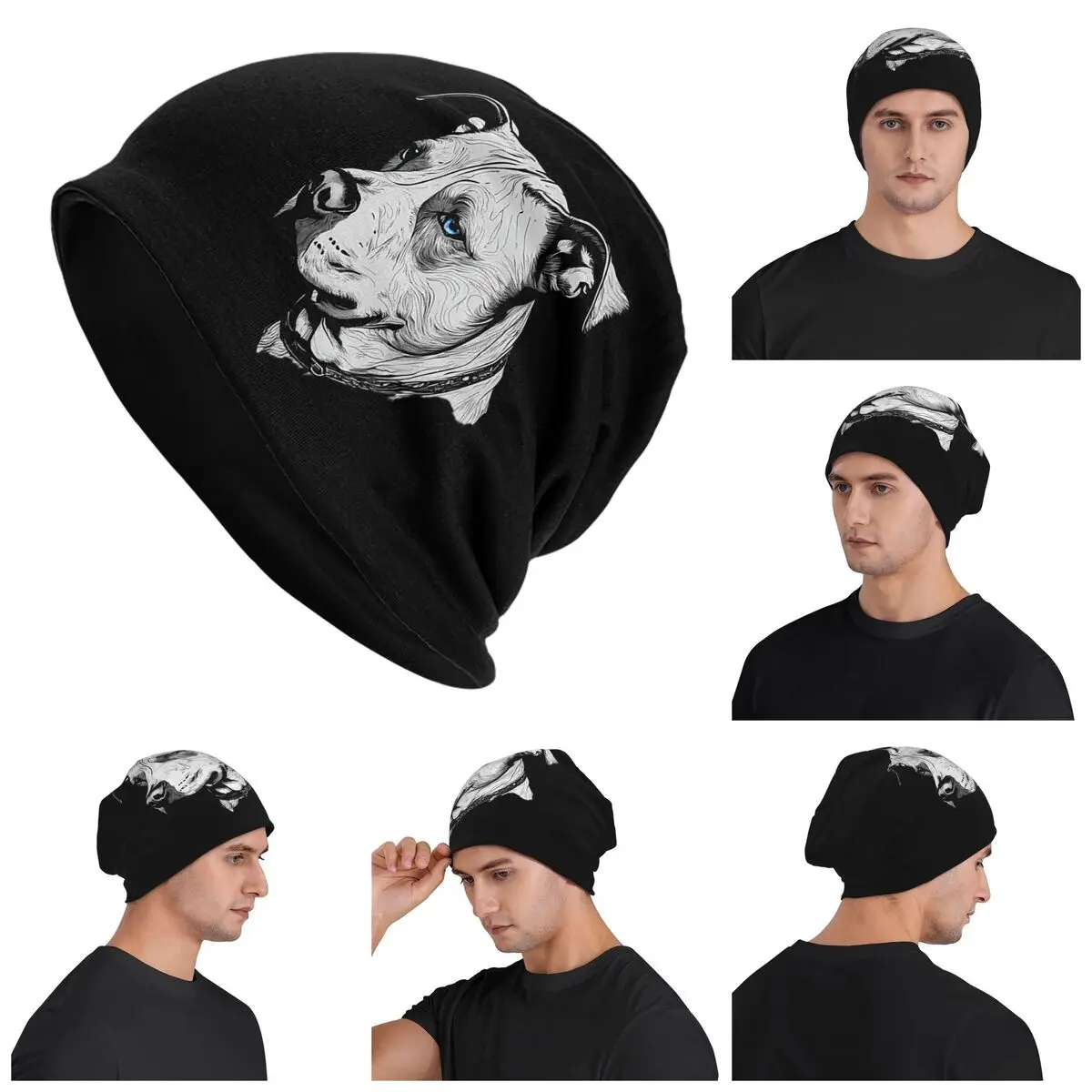 

Minimalist Line Pitbull With Blue Eyes Warm Knitted Cap Fashion Bonnet Hat Autumn Winter Outdoor Beanies Hats for Unisex Adult