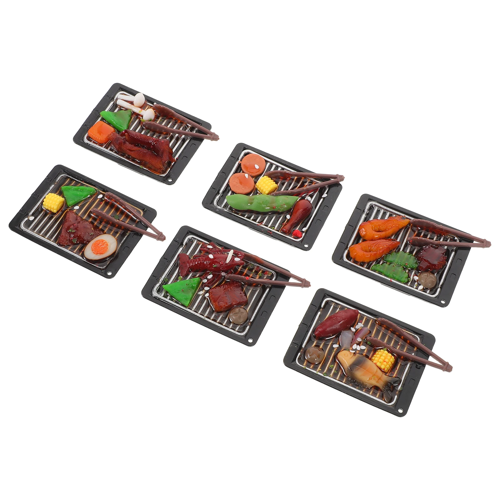 Juego de Mini parrilla de barbacoa realista, juego de simulación, accesorios de comida de cocina, exhibición de barbacoa para fiesta, parrilla de juguete, 6 uds.