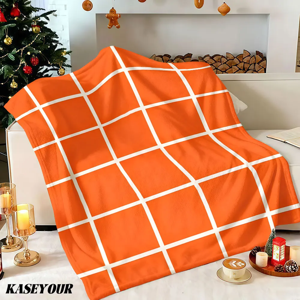 Tangerine Tile Checker Winter Summer Flannel Blanket Throw Fleece Soft Fuzzy Plush Cozy Fleece Blankets for Sofa Ideal Gifts