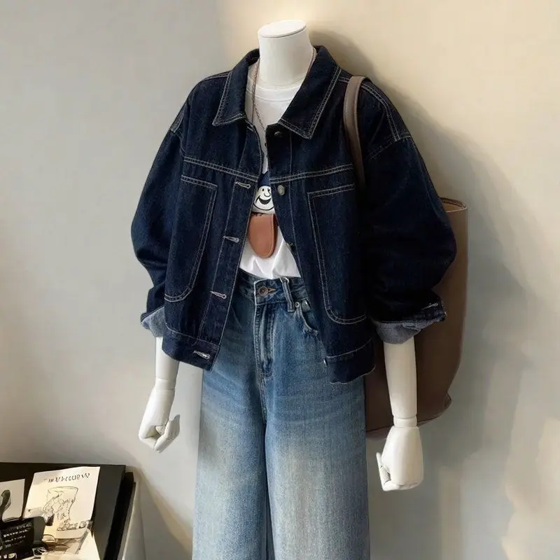 Short Denim Jacket Women's Spring Autumn 2026 New Tooling Cowboy Coat Pocket Design Jeans Outerwear Female Fashion Overwear Tops