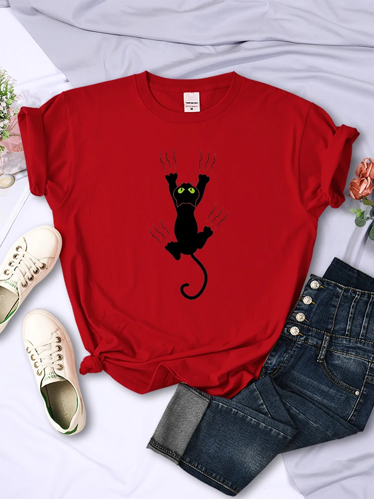 

Naughty Black Cat Printed Women Plus SizeTee Clothing Casual Breathable Short Sleeve Vintage Summer O-Neck Tops Fashion Womans