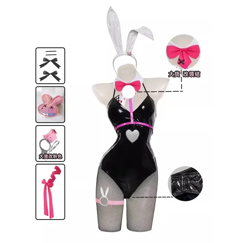 미쿠 토끼 코스프레 구멍 검은 가죽 토끼 소녀 섹시한 귀여운 할로윈 코스프레 의상 머리 장식 옷 램프 소녀 가발