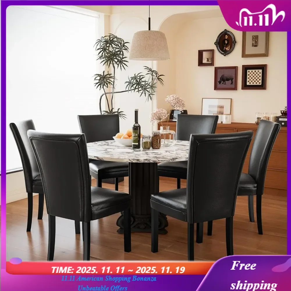 

Modern Set of 6 Upholstered Parsons Dining Chairs with Wooden Legs Leather Finish Kitchen Dining Room Furniture