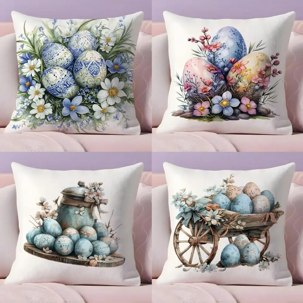 

Easter Egg Cushion Cover Plush Fabric Soft Double-Sided Printed Sofa Warm Winter Home Gift Pillow Case