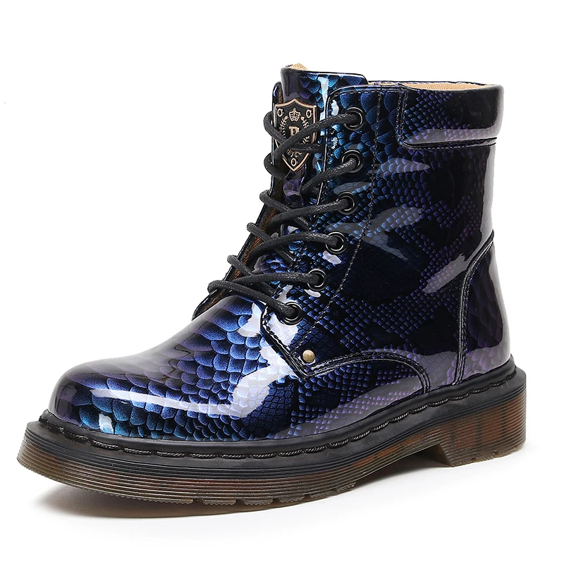 Bottes en cuir véritable pour femmes, chaussures bleues décontractées, bottines scintillantes, hautes, ventilées au bureau, moto polyvalente