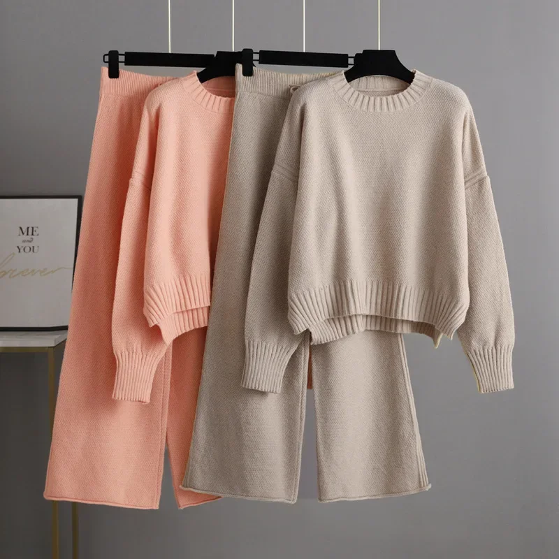 Fall/Winter 2023 New Fashion Casual Knitwear Pants Women\'s Version Loose Sweater, Wide Leg Pants, Trousers Two-piece Set