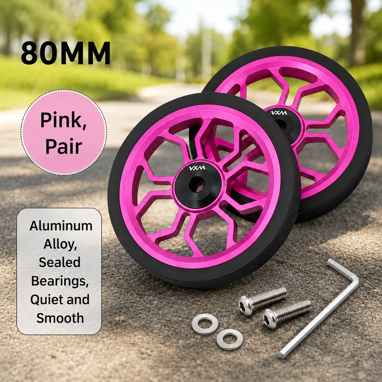 VXM 80MM Faltbares Fahrrad Easywheel, großes Easy Wheel aus Aluminiumlegierung, modifizierte, gedichtete Lager-Schubräder für Brompton – Detail 7