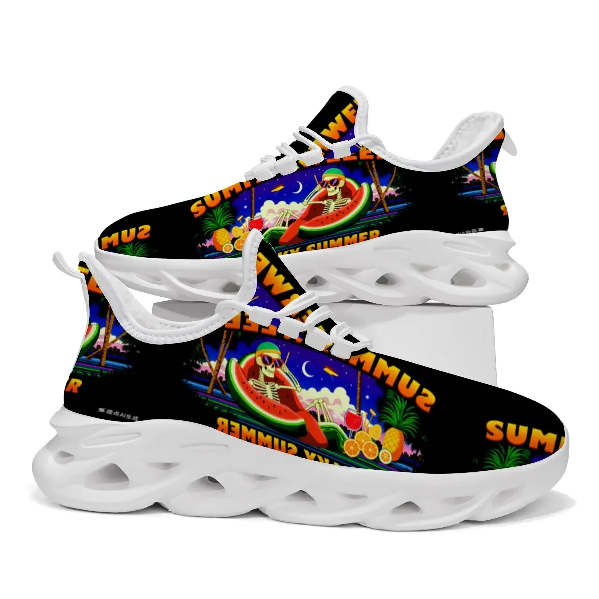 

Новые легкие повседневные спортивные туфли на плоской подошве с круглым носком и мультяшным дизайном на Хэллоуин, на шнуровке из ЭВА, на мягкой подошве