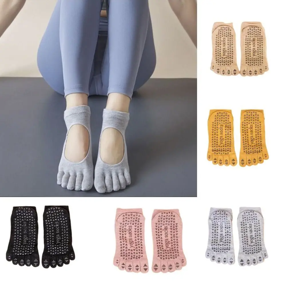 High Quality Anti-slip Yoga Pilates Socks Cotton Solid Sport Socks Breathable with Grip Five-finger Socks Summer